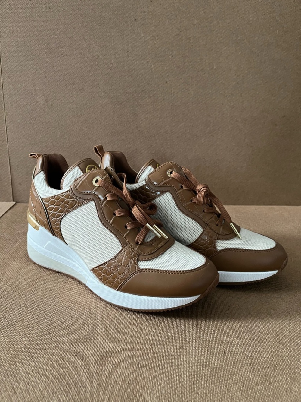 Michael Kors Women’s Brown and Cream Fashion Platform Sneakers
